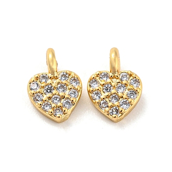 Rack Plating Brass Micro Pave Cubic Zirconia Charms, 
Long-Lasting Plated, Cadmium Free & Lead Free, Heart, Golden, 7.5x5x1.6mm, Hole: 1.5mm