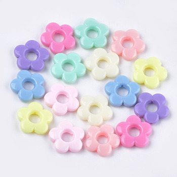 Opaque Acrylic Bead Frames, Flower, Mixed Color, Fit For 6mm Beads, 18x19x3.5mm, Hole: 1mm, about 650pcs/500g