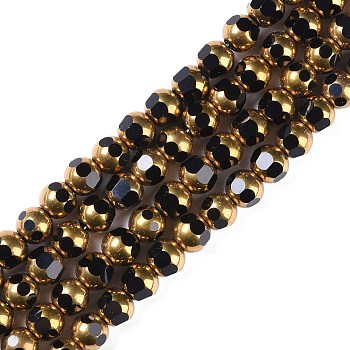 Electroplate Glass Beads Strands, Full Plated, Faceted, Round, Black, 7x8mm, Hole: 1.5mm, about 42pcs/strand, 12.20''(31cm)