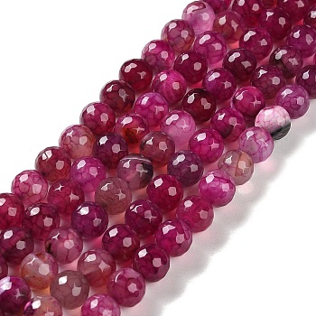 Natural Agate Beads Strands, Dyed & Heated, Faceted, Round, Camellia, 10mm, Hole: 0.8mm, about 37pcs/strand, 14.96''(38cm)