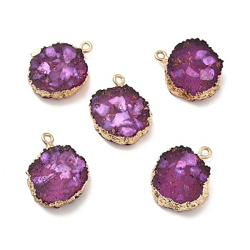 Transparent Resin Pendants, Nuggets Charm, with Light Gold Tone Iron Findings and Gold Foil, Purple, 21~23x17~20x5.5mm, Hole: 1.6mm