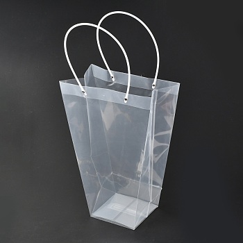 Valentine's Day Trapezoid PP Plastic Gift Bags, Flower Bouquet Bags, with Handle, Clear, 28.3x14.2x42.5cm
