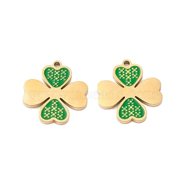 Real 18K Gold Plated Lime Green Clover Stainless Steel+Enamel Charms