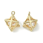 Brass Cubic Zirconia Charms, 3D Star of David Charm, Merkaba Star Charm, Light Gold, 15x11x11mm, Hole: 1.4mm(KK-G462-50KCG)