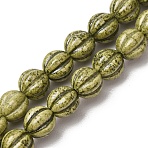 Vintage Handmade Porcelain Beads Strands, Fancy Antique Glazed Porcelain, Watermelon Ball, Green, 7.5x7mm, Hole: 1.2mm, about 42pcs/strand, 12.40''(31.5cm)(PR-CBAA37B-09C)