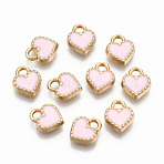 Alloy Enamel Charms, Cadmium Free & Lead Free, Heart, Light Gold, Pink, 8.5x7.5x2mm, Hole: 1.6mm(ENAM-S126-015B-RS)