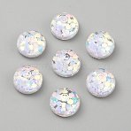 Transparent Resin Cabochons, Half Round, with Paillette, Faceted, White, 16x9.5mm(RESI-WH0038-47C)