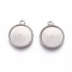 Tarnish Resistant 304 Stainless Steel Pendant Cabochon Settings, Flat Round, Stainless Steel Color, Tray: 14mm, 19.6x16.3x2mm, Hole: 1.6mm(X-STAS-P231-33P)