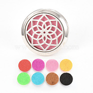 Alloy Car Diffuser Locket Clips, with Flower 304 Stainless Steel Findings and Random Single Color Non-Woven Fabric Cabochons Inside, Magnetic, Flat Round, Random Single Color, 36.5x30.5mm(AJEW-Q224-14)