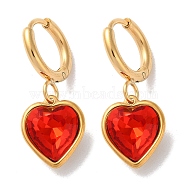 PVD Vacuum Plating 304 Stainless Steel Hoop Earrings, with Rhinestone, Heart, Siam, 26x10mm(EJEW-C106-01G-05)