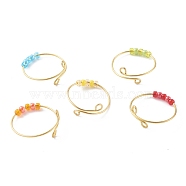Adjustable Brass Cuff Rings, Fidget Rings, Anxiety Bead Rings, with Round Glass Beads, Golden, Mixed Color, US Size 10 1/2(20.1mm)(RJEW-JR00341)