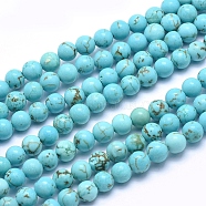 Natural Howlite Beads Strands, Dyed & Heated, Round, Medium Turquoise, 6mm, Hole: 1mm, about 64pcs/strand, 15.7 inch(40cm)(X-TURQ-G148-07-6mm)