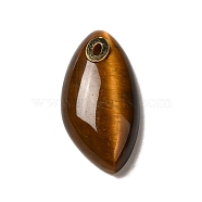 Natural Tiger Eye Pendants, with Golden Plated 304 Stainless Steel Findings, Horse Eye Charms, 25x12.5~13x5.5mm, Hole: 2x1mm(G-K355-01G-04)