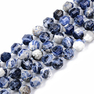 Natural Sodalite Beads Strands, Round, Faceted, 8~9x10mm, Hole: 1.2mm, about 33~35pcs/strand, 15.16inch(38.5cm)(G-R482-21A-10MM)