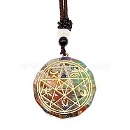Orgonite Chakra Natural & Synthetic Mixed Stone Pendant Necklaces, Nylon Thread Necklace for Women, Flat Round, Star, 25.59 inch(65cm)(PZ4674-07)