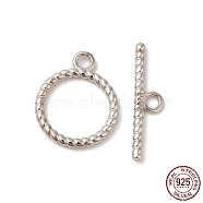 Rhodium Plated 925 Sterling Silver Toggle Clasps, Twist Ring, Real Platinum Plated, Ring: 12x10x1mm, Hole: 1.4mm, Bar: 15x3.5x1mm, Hole: 1.4mm(STER-G038-02P)