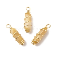 Natural Topaz Jade Double Terminal Pointed Pendants, with Golden Tone Copper Wire Wrapped, Bullet, 26~26.5x8mm, Hole: 2.5~2.8mm(PALLOY-JF01685-04)