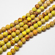 Round Natural Imperial Jasper Beads, Dyed, Gold, 6mm, Hole: 1mm, about 62pcs/strand, 15 inch(G-I122-6mm-02)