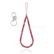 Natural White Jade and Iron Alloy Lobster Claw Clasp Keychain, with Braided Nylon Thread, 27~27.5cm(HJEW-SW00007-04)