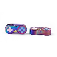 Opaque Resin Enamel Beads, Rainbow Color Game Controller Bead, Colorful, 16.5x37.5x9mm, Hole: 1.5mm(RESI-I048-02A)