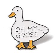 Black Alloy Brooches, Cartoon Goose Enamel OH MY GOOSE Pins, White, 30x25x1mm(JEWB-Z024-03EB-02)