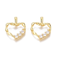 Brass Micro Pave Clear Cubic Zirconia Charms, Long-Lasting Plated, Twist Heart, Real 18K Gold Plated, 14x12x2mm, Hole: 2mm(ZIRC-O035-28G)