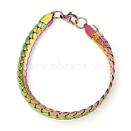 Men's 304 Stainless Steel Cuban Link Chain Bracelets, with Lobster Claw Clasps, Textured, Rainbow Color, 7-1/8 inch(18cm), Link: 8x6x1.5mm(STAS-A048-07B-MT)