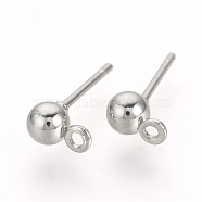 Iron Ball Stud Earring Findings, with Loop, Stainless Steel Color, 15x4mm, Hole: 1mm, Pin: 0.8mm(X-KK-R071-09P)