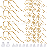 300Pcs Brass Earring Hooks, Ear Wire, with 300Pcs Plastic Ear Nuts, Golden, 4~22x4~11x0.75~4mm, Hole: 1mm(KK-SP0001-35G)