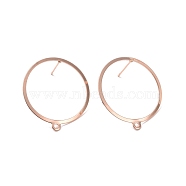 201 Stainless Steel Stud Earring Findings, with Horizontal Loop and 316 Stainless Steel Pin, Ring, Real Rose Gold Plated, 27.5x25mm, Hole: 1.4mm, Pin: 0.7mm(STAS-K241-12RG)