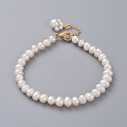 Natural Cultured Freshwater Pearl Beaded Bracelets, with Shell Pearl Beads, Golden Plated 304 Stainless Steel Lobster Claw Clasps and Cardboard Packing Box, White, 7-5/8 inch(19.5cm)(BJEW-JB04997)