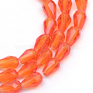 Transparent Glass Bead Strands, Faceted Teardrop, Orange, 5x3mm, Hole: 1mm, about 100pcs/strand, 19.3 inch(GLAA-R168-3x5-01D)