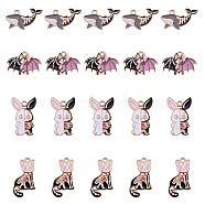 20Pcs 4 Style Halloween Alloy Enamel Pendants, Golden, Cat & Rabbit & Bat & Shark, Mixed Color, 28x16mm, 5pcs/style(JX180A)