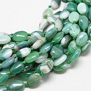 Natural Striped Agate/Banded Agate Oval Bead Strands, Dyed, Light Sea Green, 14x10x5mm, Hole: 1mm, about 25pcs/strand, 16 inch(X-G-E254-86B)