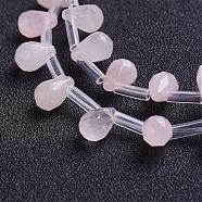 Natural Rose Quartz Beads Strands, Top Drilled Beads, Teardrop, Faceted, 9x6mm, Hole: 1mm, about 38~44pcs/strand, 16.1 inch~18.1 inch(41~46cm)(G-J360-01)