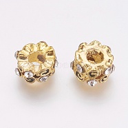 Alloy European Beads, Large Hole Beads, with Enamel and Rhinestone, Flower, Golden, Black, 12~12.5x7mm, Hole: 4mm(PALLOY-G230-70A)