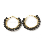Natural Lava Rock Beaded Hoop Earrings for Women, Real 18K Gold Plated Wire Wrap Big Circle Hoop Earrings, 47~49x51~52x6~6.6mm, Pin: 1.4x0.4mm(EJEW-C003-03A-RS)
