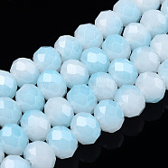 Two-Tone Imitation Jade Glass Beads Strands, Faceted, Rondelle, Sky Blue, 8x7mm, Hole: 1.5mm, about 65~66pcs/strand, 16.06 inch~16.34 inch(40.8~41.5cm)(GLAA-T033-01C-05)