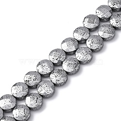 Electroplated Natural Lava Rock Beads Strands, Faceted, Flat Round, Platinum Plated, 10~10.5x4.5~5mm, Hole: 0.8~1mm, about 40pcs/strand, 16.14''(41cm)(G-A256-F01-01B)