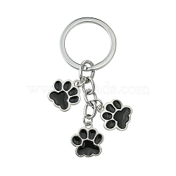 Alloy Enamel Keychains, with Alloy Split Key Rings, Dog Paw Prints, Black, 7.1cm(KEYC-YW00010-03)