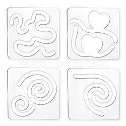 Acrylic Earring Handwork Template, Card Leather Cutting Stencils, Square, Clear, Mixed Patterns, 152x152x4mm, 4 styles, 1pc/style, 4pcs/set(TOOL-WH0152-018)