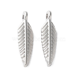 Alloy Pendants, Feather Charms, Platinum, 18x5x3mm, Hole: 1.2mm(FIND-L020-001P)