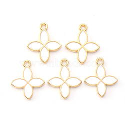 Light Gold Plated Alloy Enamel Pendants, Flower, White, 17.8x14.5x1.5mm, Hole: 1.6mm(X-ENAM-R136-15A)