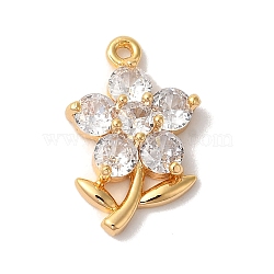 Brass Micro Pave Clear Cubic Zirconia Pendants, Nickle Free, Flower, Real 18K Gold Plated, 20x14x5mm, Hole: 1mm(KK-M294-05G-01)