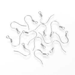 Tarnish Resistant 304 Stainless Steel French Earring Hooks, with Horizontal Loop, Flat Earring Hooks, Stainless Steel Color, 16~19x16x2mm, Hole: 2mm, 22 Gauge, Pin: 0.6mm(STAS-S066-08)