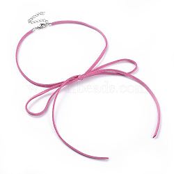304 Stainless Steel Necklaces, with Eco-Friendly Faux Suede Cord, Lobster Claw Clasps and Iron Findings, Bowknot, Hot Pink, 13.3~13.7 inch(34~35cm) long, 3mm(NJEW-JN02462-01)