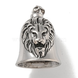 304 Stainless Steel Big Pendants, Hanging Bell Charm, Lion, 34x26x33mm, Hole: 8X4mm(STAS-Z097-01AS-03)