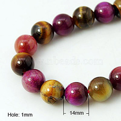 Natural Rose Tiger Eye and Yellow Tiger Eye Beads Strands, Round, Mixed Color, 14mm(G-G101-14mm-1)