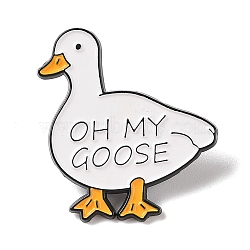 Black Alloy Brooches, Cartoon Goose Enamel OH MY GOOSE Pins, White, 30x25x1mm(JEWB-Z024-03EB-02)