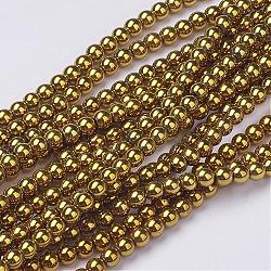 Non-magnetic Synthetic Hematite Beads Strands, Round, Golden Plated, 4mm, Hole: 1mm, about 100pcs/strand, 15.7 inch(X-G-D010-2)